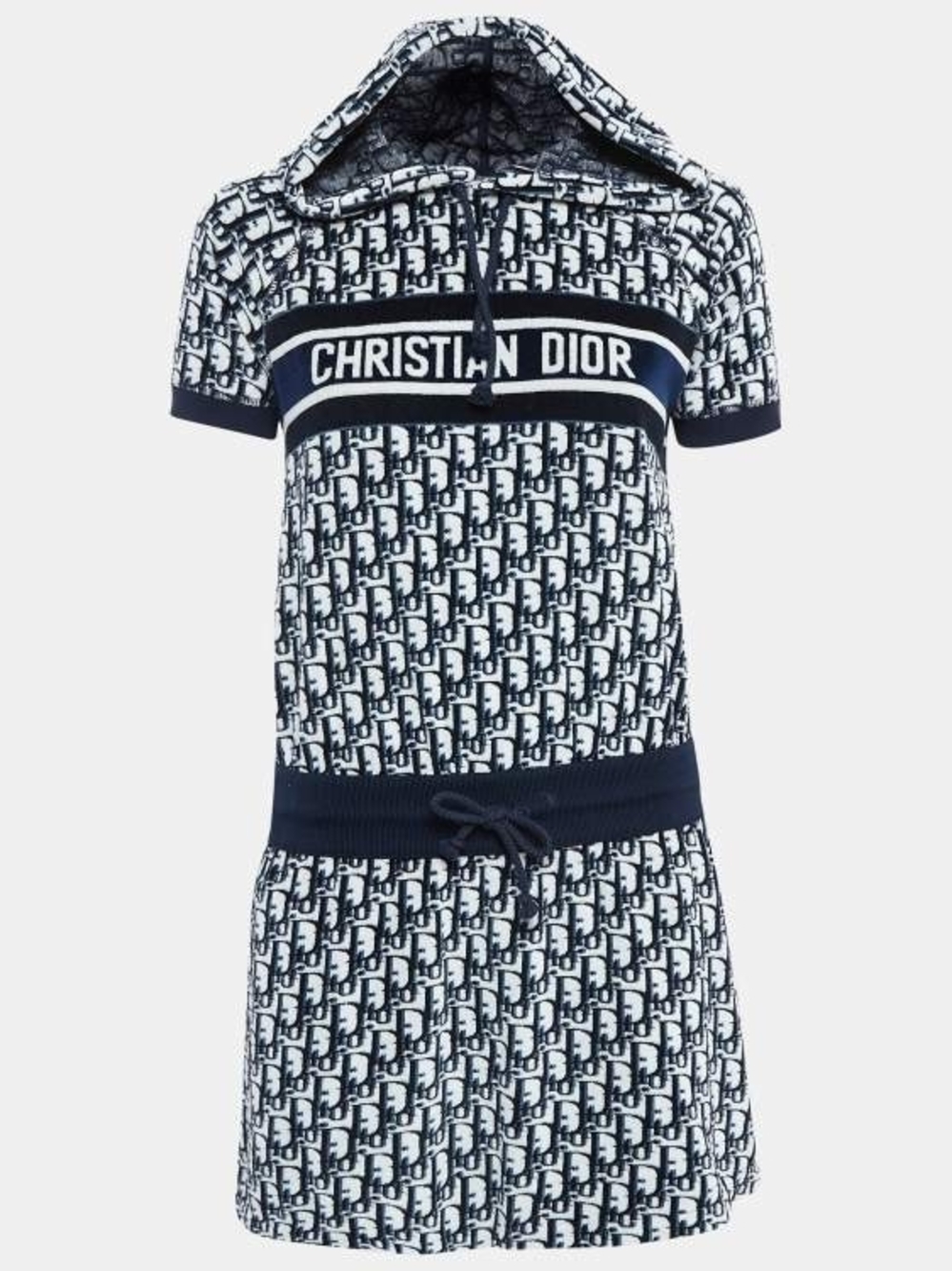 Christian Dior Navy Blue Oblique Cotton Terry Hooded Dress Size XS